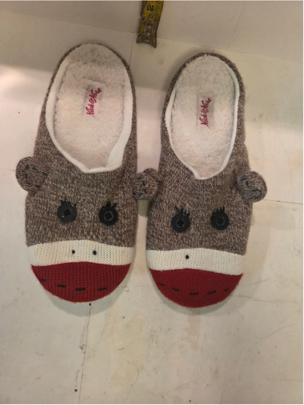 Women's nick & nora Sock Monkey Slippers Grey Red